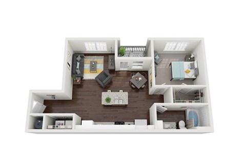 Floor plan for 1 bed, 1 bath, 817 sqft
